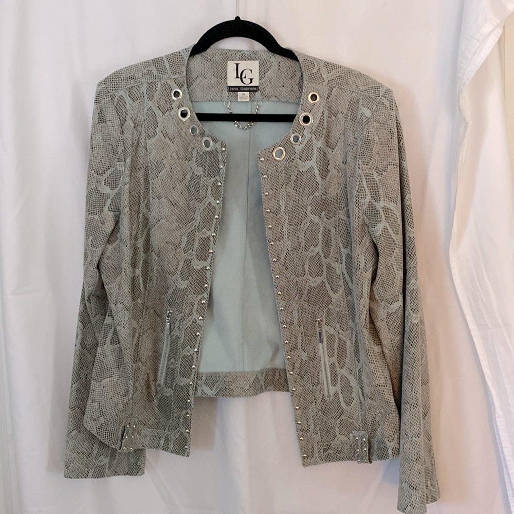Lena Gabrielle LG Snake Print Sueded Aqua and Brown Jacket  NWOT So Cool!